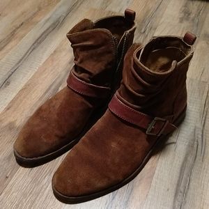 Brown suede and leather ankle boots